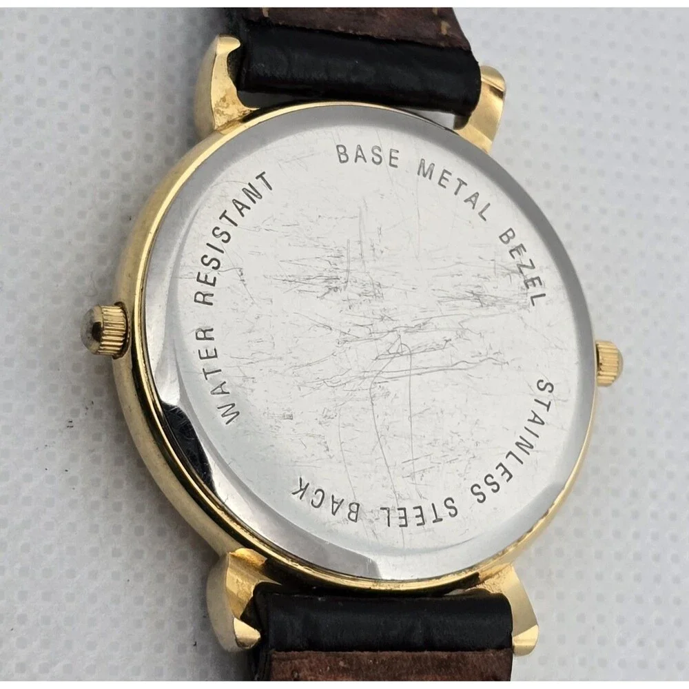 Unisex Northwest Airlines Dual Time Zone Gold Tone Black Leather Strap Watch 13